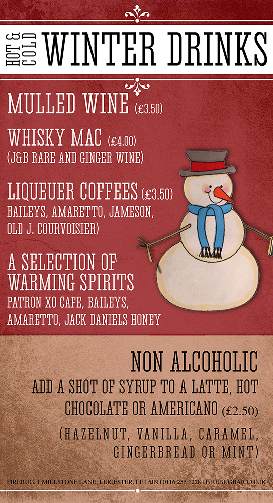 Winter Drinks Menu Firebug Bar